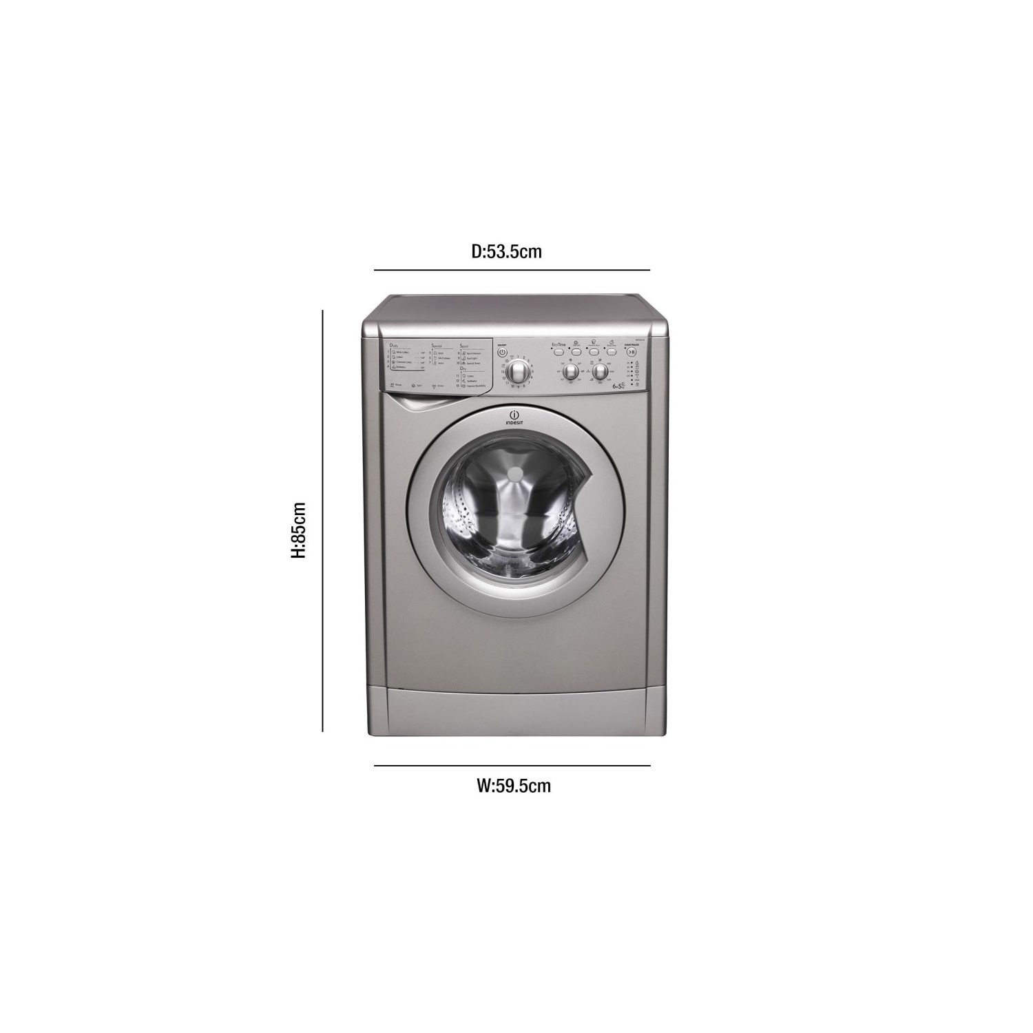 INDESIT IWDC6125S EcoTime 6kg Wash 5kg Dry 1200rpm Freestanding Washer Dryer - Silver - 1